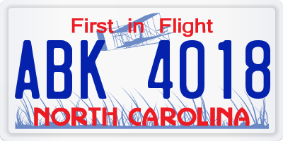 NC license plate ABK4018