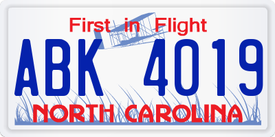 NC license plate ABK4019