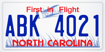 NC license plate ABK4021