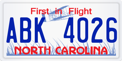 NC license plate ABK4026