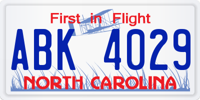 NC license plate ABK4029
