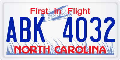 NC license plate ABK4032