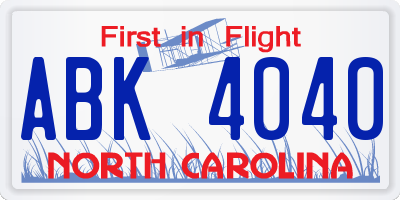 NC license plate ABK4040