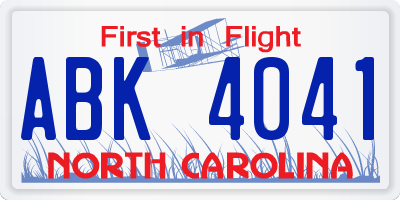 NC license plate ABK4041