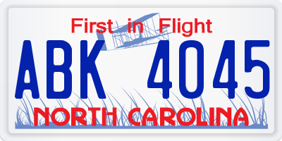 NC license plate ABK4045