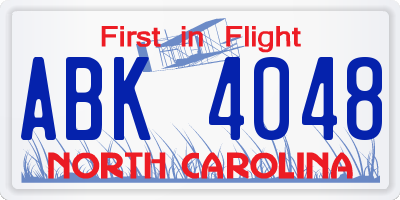 NC license plate ABK4048
