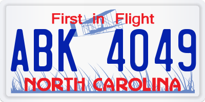 NC license plate ABK4049