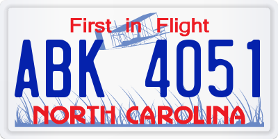 NC license plate ABK4051