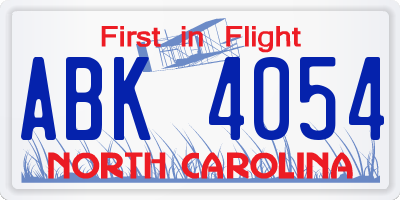 NC license plate ABK4054