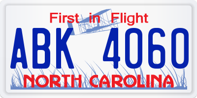 NC license plate ABK4060