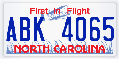 NC license plate ABK4065