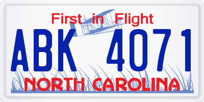 NC license plate ABK4071