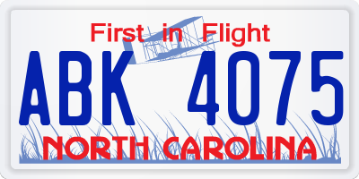 NC license plate ABK4075