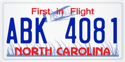 NC license plate ABK4081