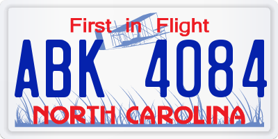 NC license plate ABK4084