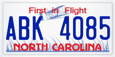 NC license plate ABK4085
