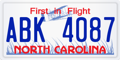 NC license plate ABK4087