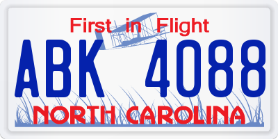 NC license plate ABK4088