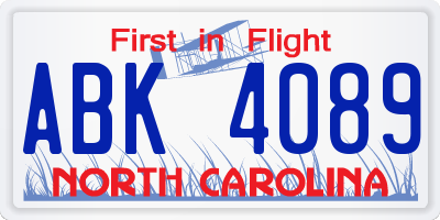NC license plate ABK4089