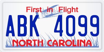 NC license plate ABK4099