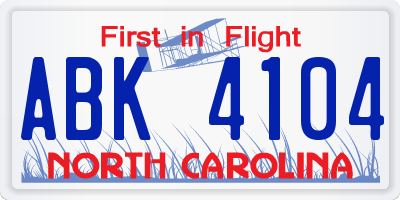 NC license plate ABK4104