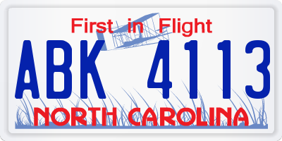 NC license plate ABK4113