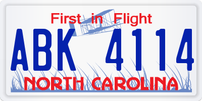 NC license plate ABK4114
