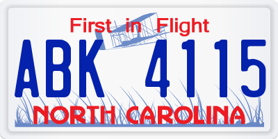 NC license plate ABK4115