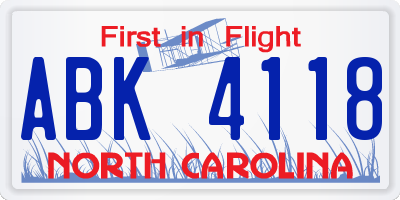 NC license plate ABK4118