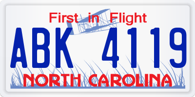 NC license plate ABK4119