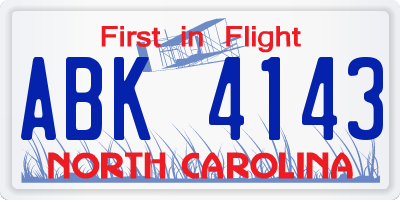 NC license plate ABK4143