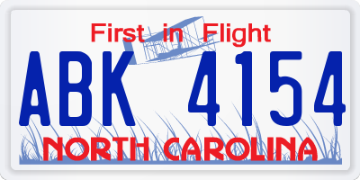 NC license plate ABK4154