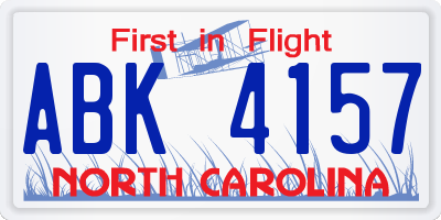 NC license plate ABK4157