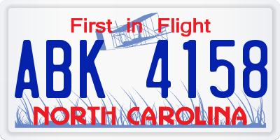 NC license plate ABK4158