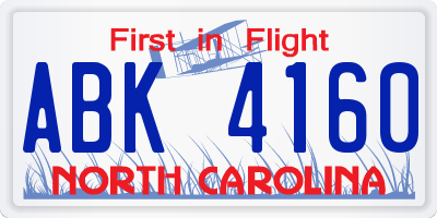 NC license plate ABK4160