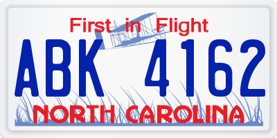 NC license plate ABK4162