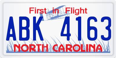 NC license plate ABK4163