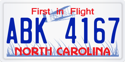 NC license plate ABK4167