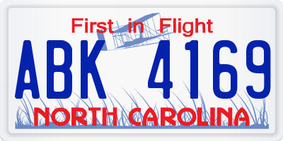 NC license plate ABK4169