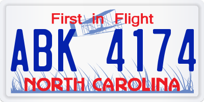 NC license plate ABK4174