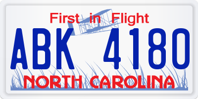 NC license plate ABK4180