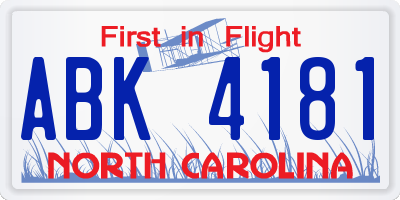 NC license plate ABK4181