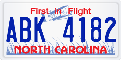 NC license plate ABK4182