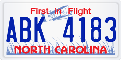 NC license plate ABK4183