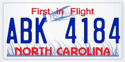 NC license plate ABK4184