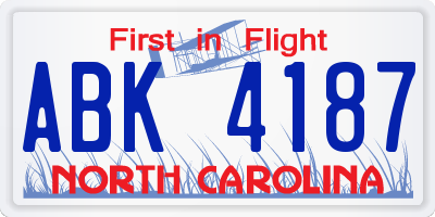 NC license plate ABK4187