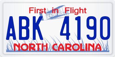 NC license plate ABK4190