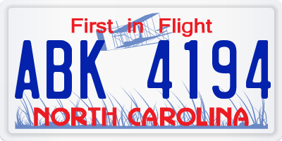 NC license plate ABK4194