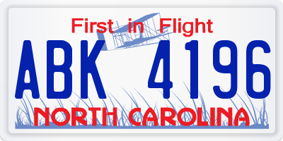NC license plate ABK4196