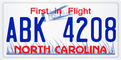 NC license plate ABK4208